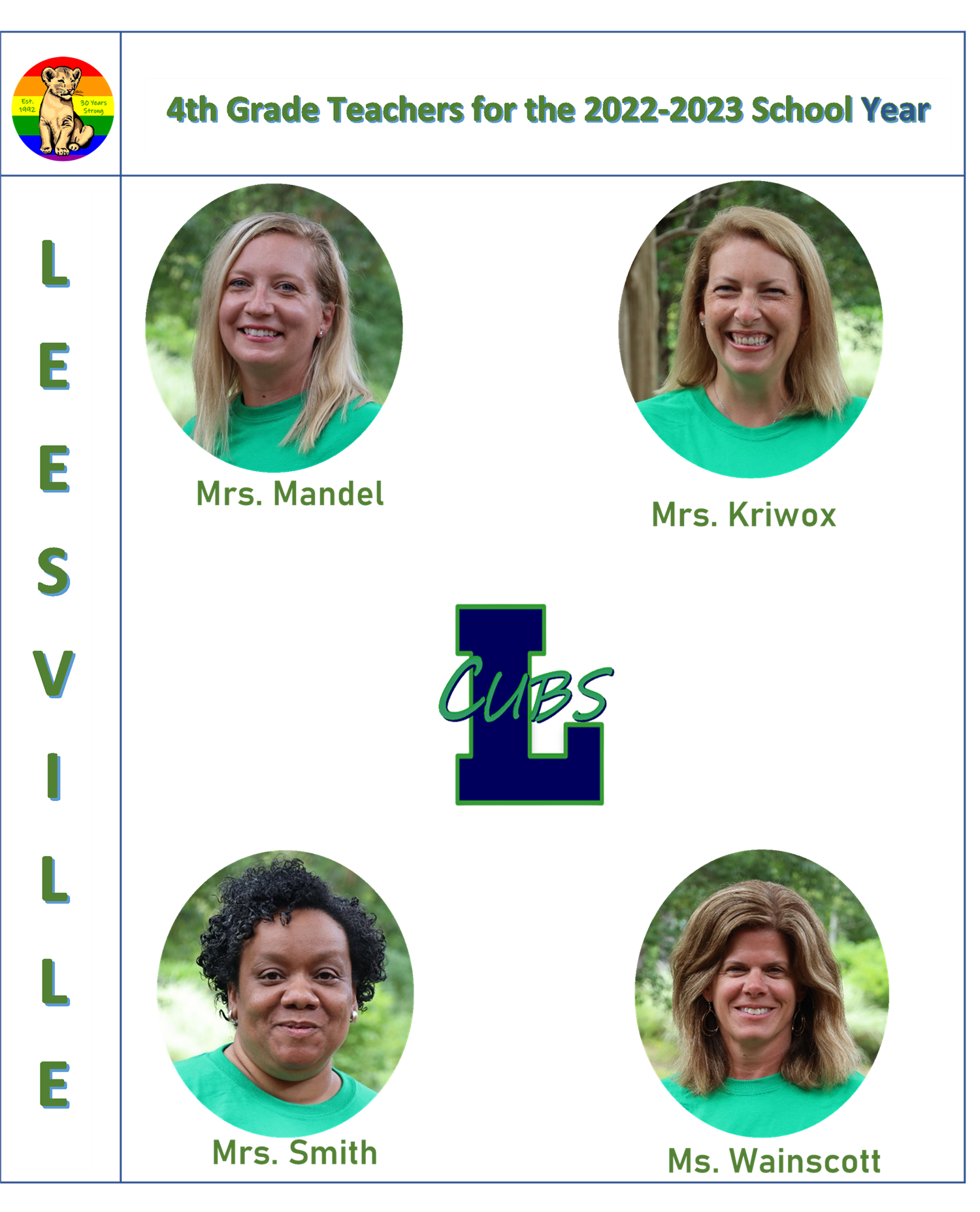 4th Grade teachers in the staff shirts